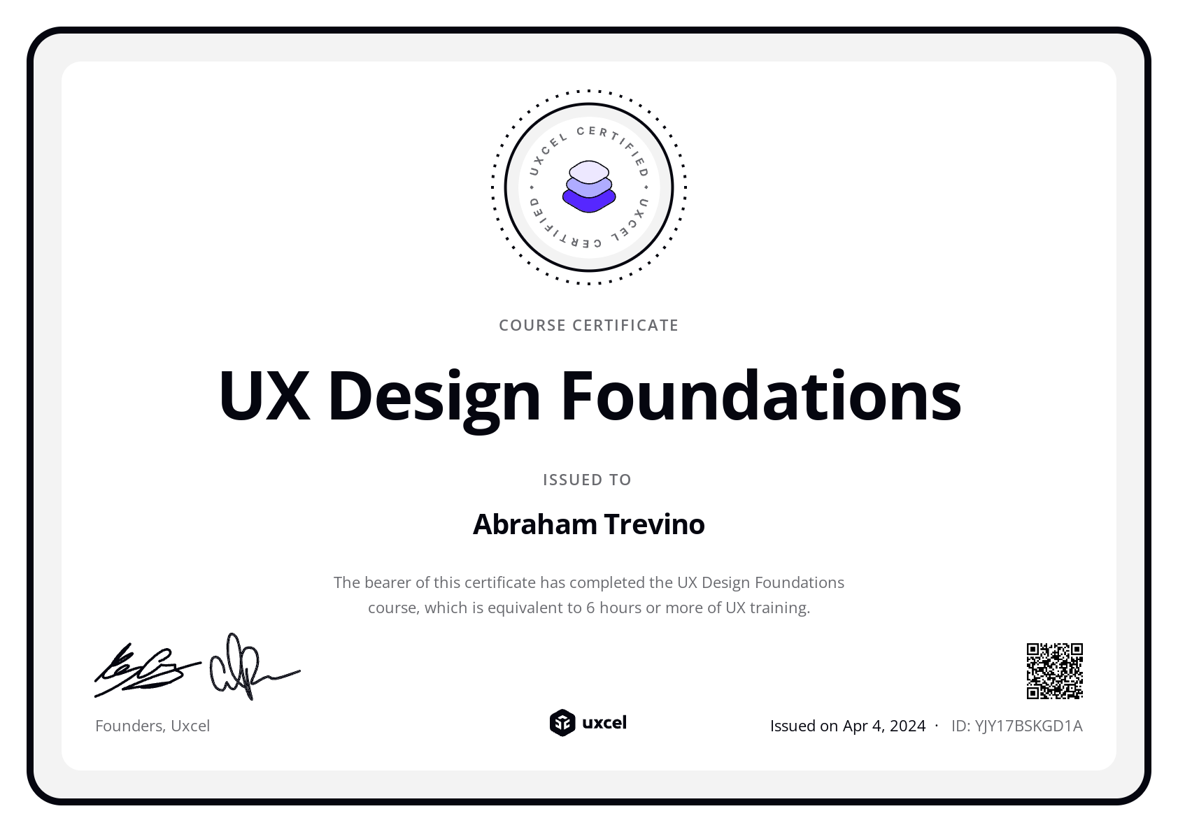 Abraham Trevino's certificate